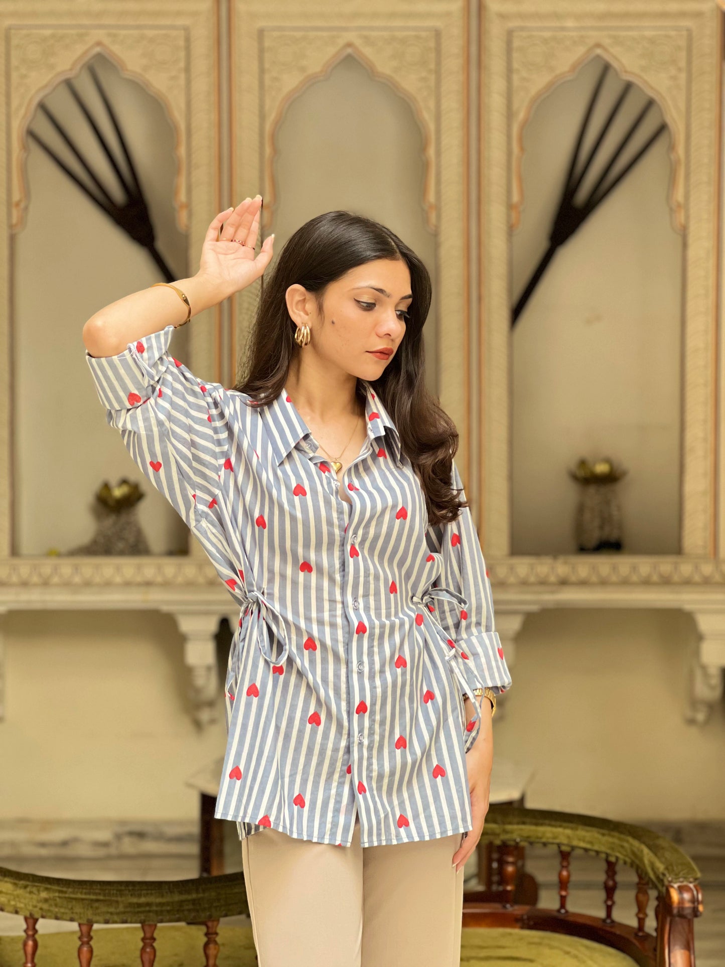 Heart Stripes Shirt - 100% Cotton Shirt I Nehfi