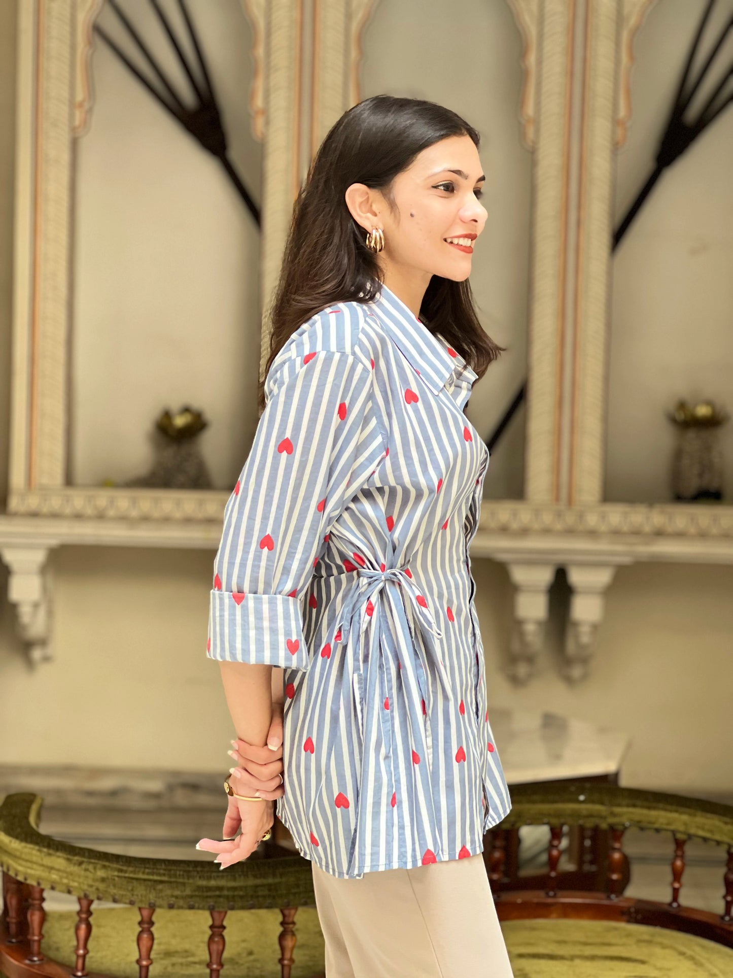 Heart Stripes Shirt - 100% Cotton Shirt I Nehfi