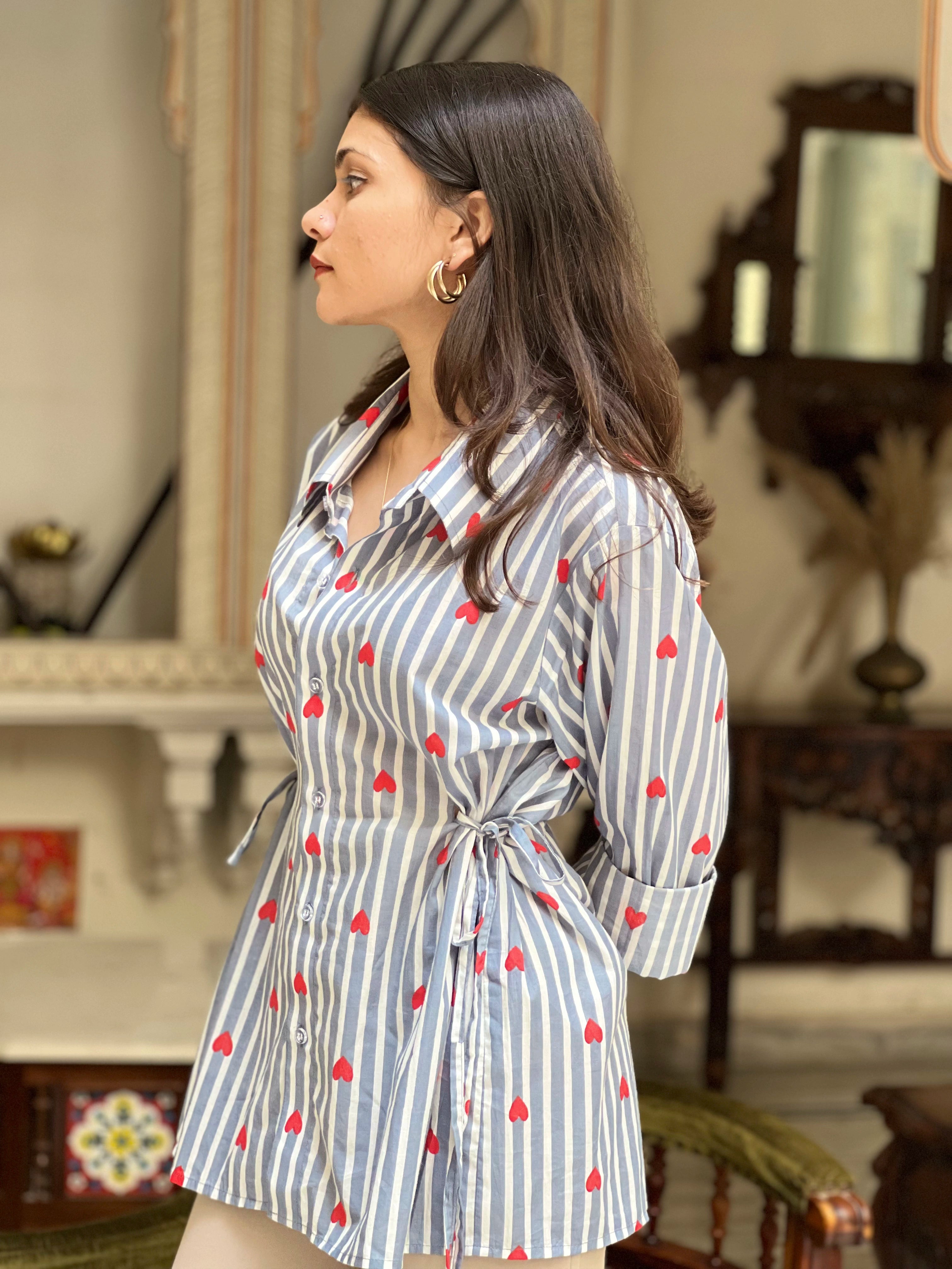 Heart Stripes Shirt - 100% Cotton Shirt I Nehfi