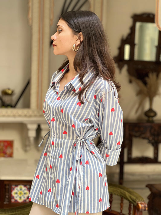 Heart Stripes Shirt - 100% Cotton Shirt I Nehfi