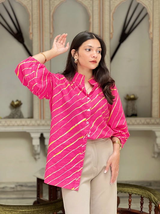 Pink Leheriya Shirt- 100% Cotton Shirt I Nehfi