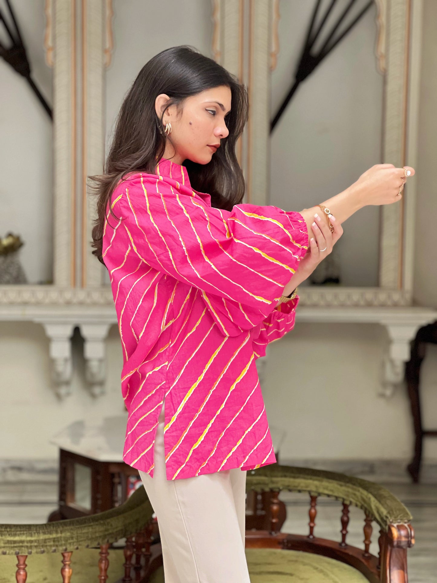 Pink Leheriya Shirt- 100% Cotton Shirt I Nehfi