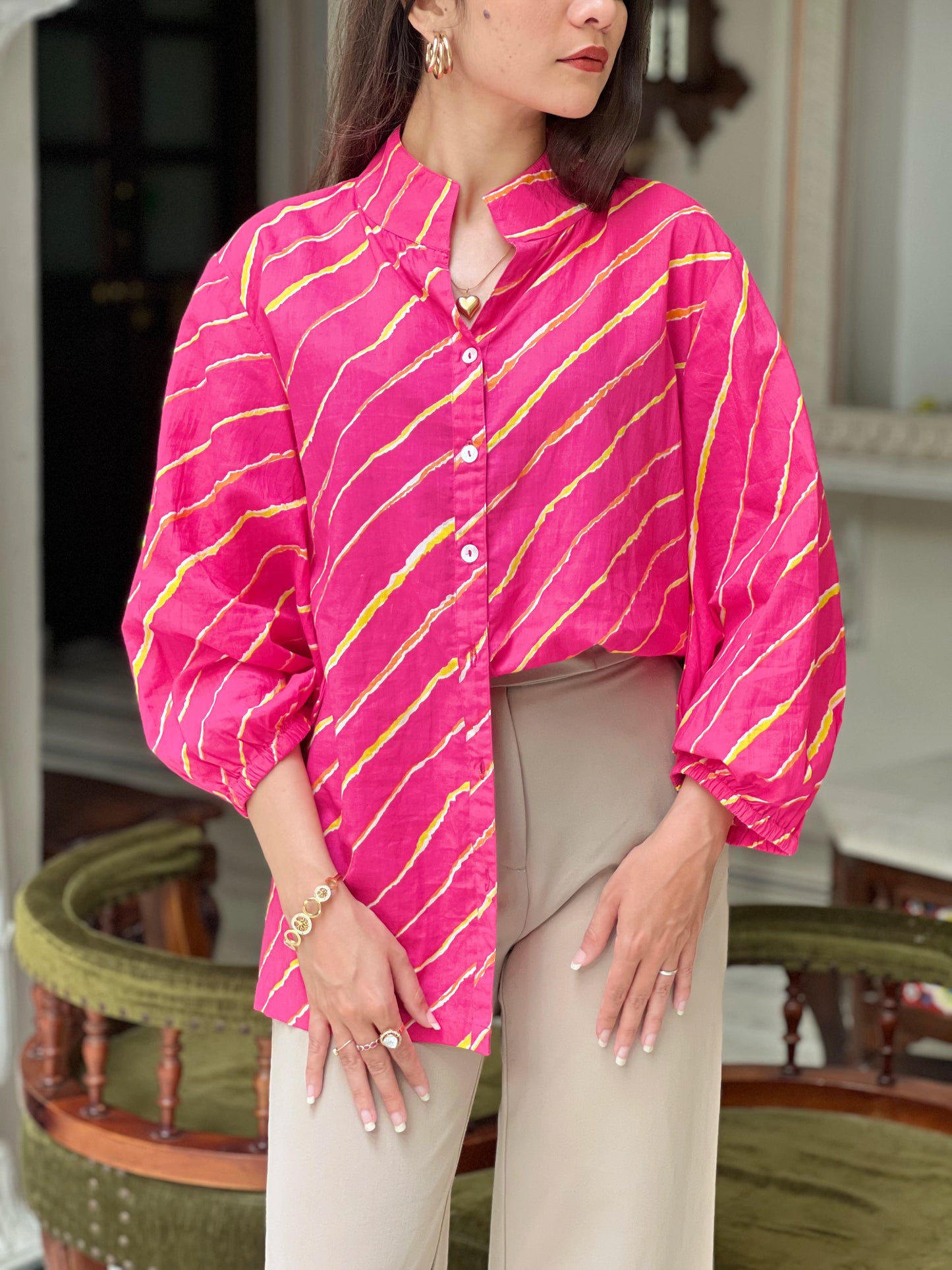 Pink Leheriya Shirt- 100% Cotton Shirt I Nehfi