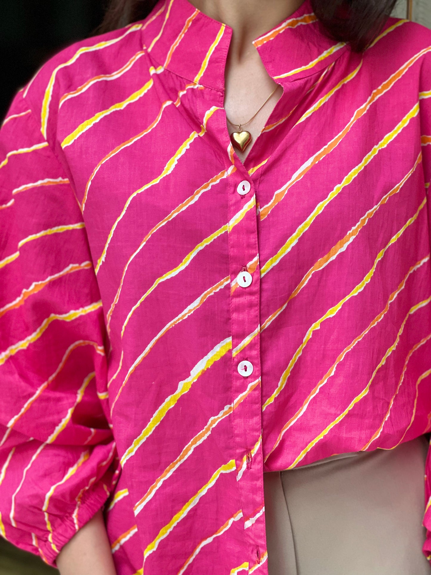 Pink Leheriya Shirt- 100% Cotton Shirt I Nehfi