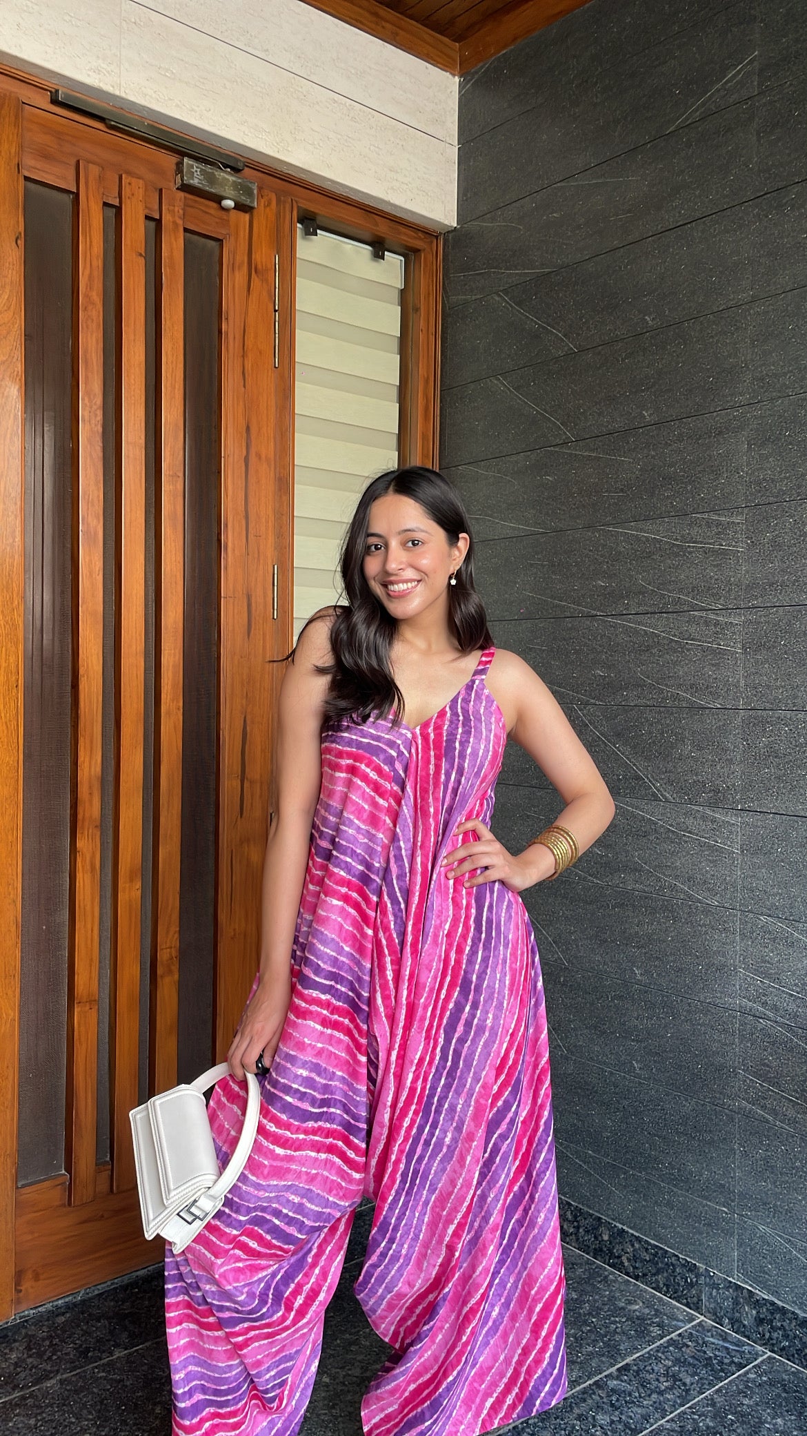 Pink Leheriya Palazzo Jumpsuit