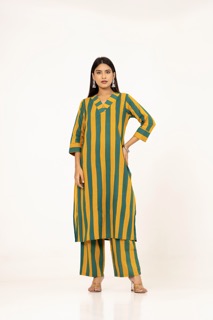 Green Yellow Stripes Cotton Co-ord Set