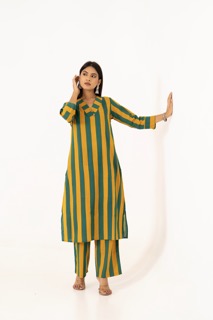 Green Yellow Stripes Cotton Co-ord Set