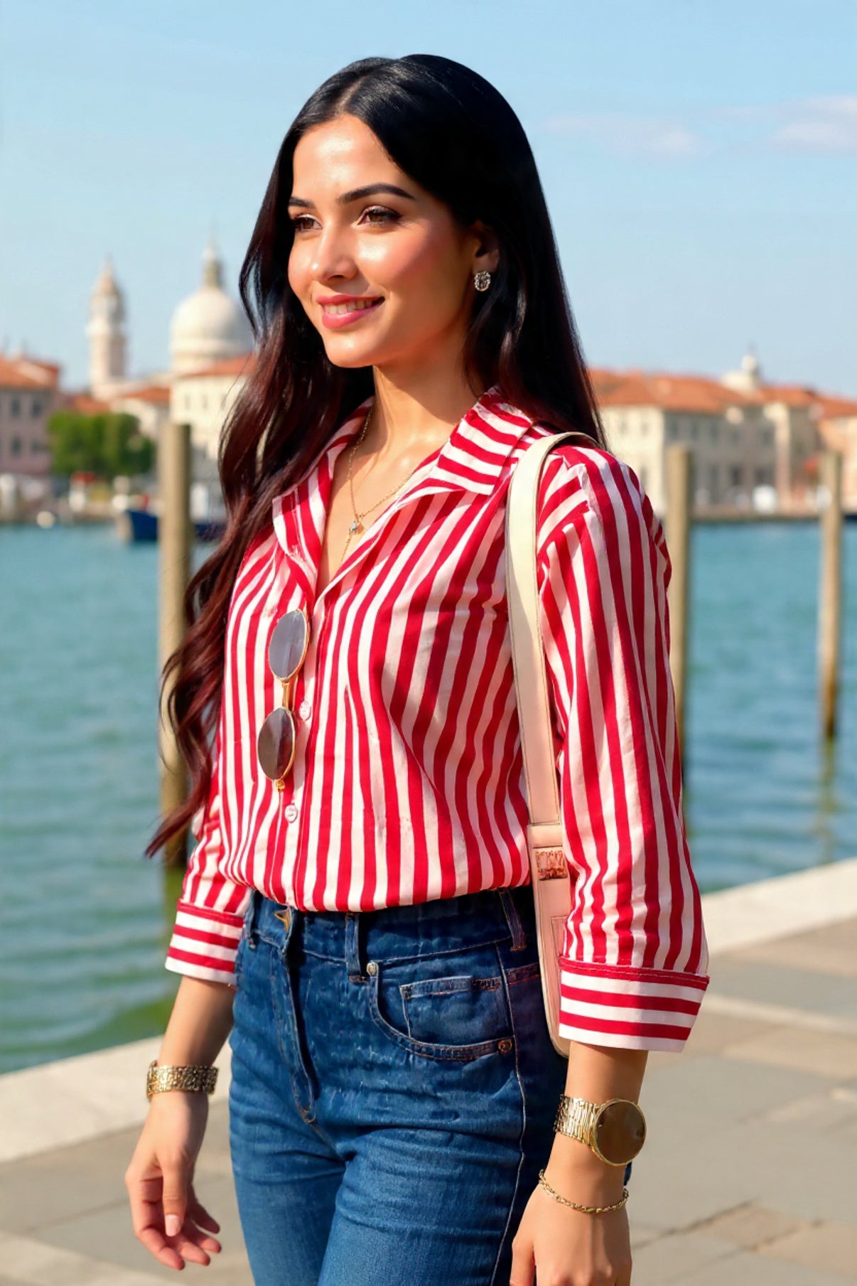 Flirty Red Stripe Shirt- 100% Cotton I Nehfi