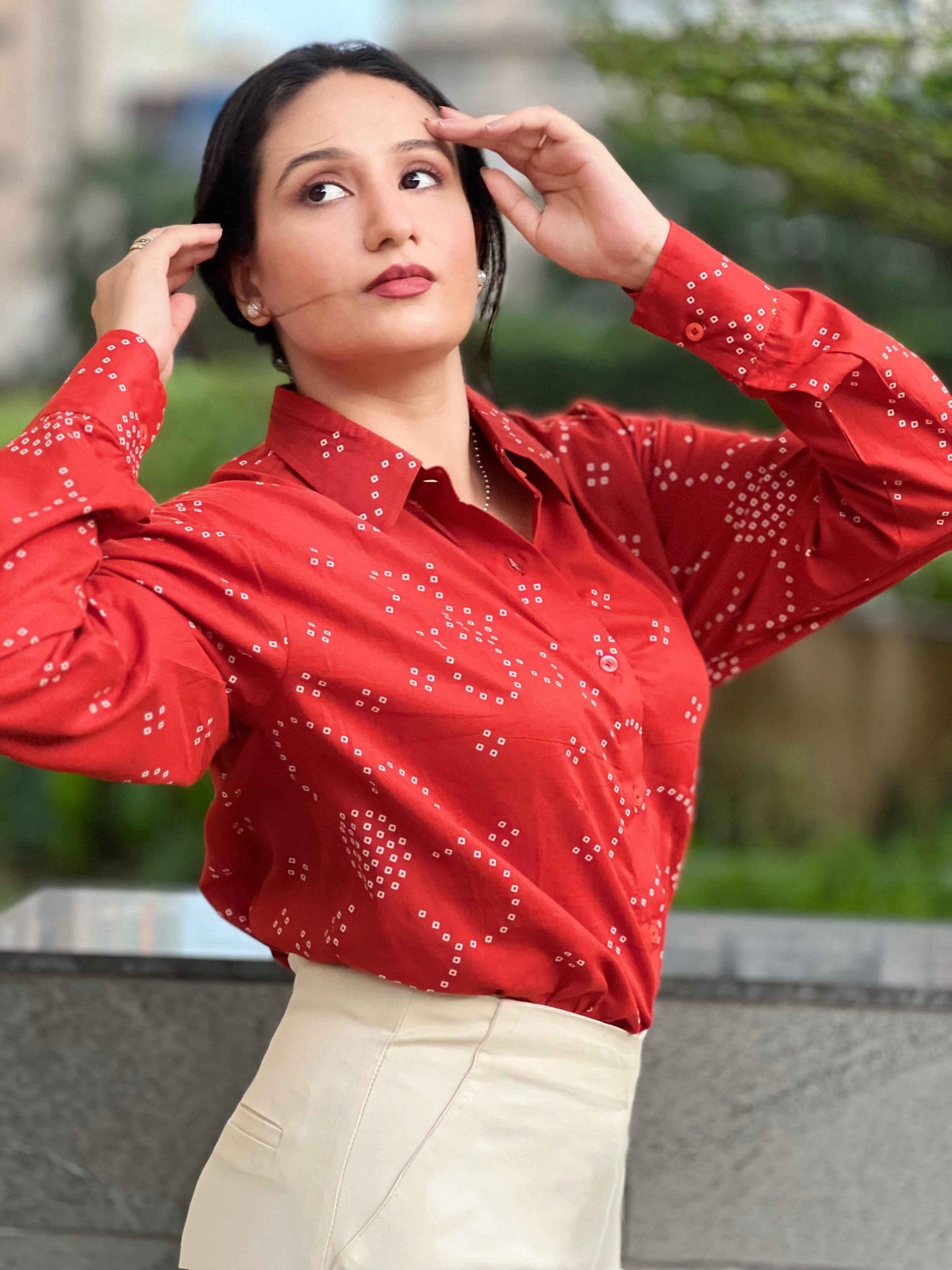 Rust Orange Bandhani Shirt- 100% Cotton Shirt I Nehfi