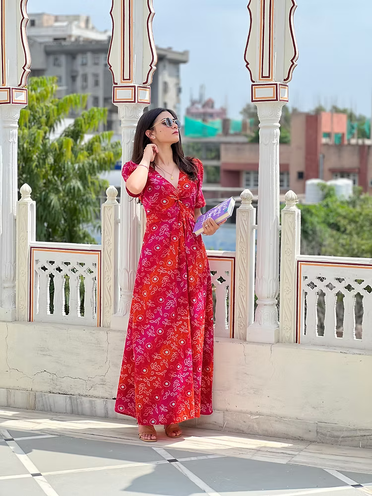 Red Bloom Bandhani Dress