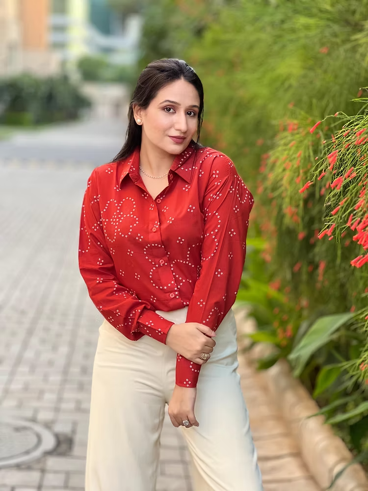 Rust Orange Bandhani Shirt- 100% Cotton Shirt I Nehfi